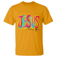 Jesus Loves You Colorful Brush Stroke Christian T Shirt Faith Inspirational Religious Gift for Believers