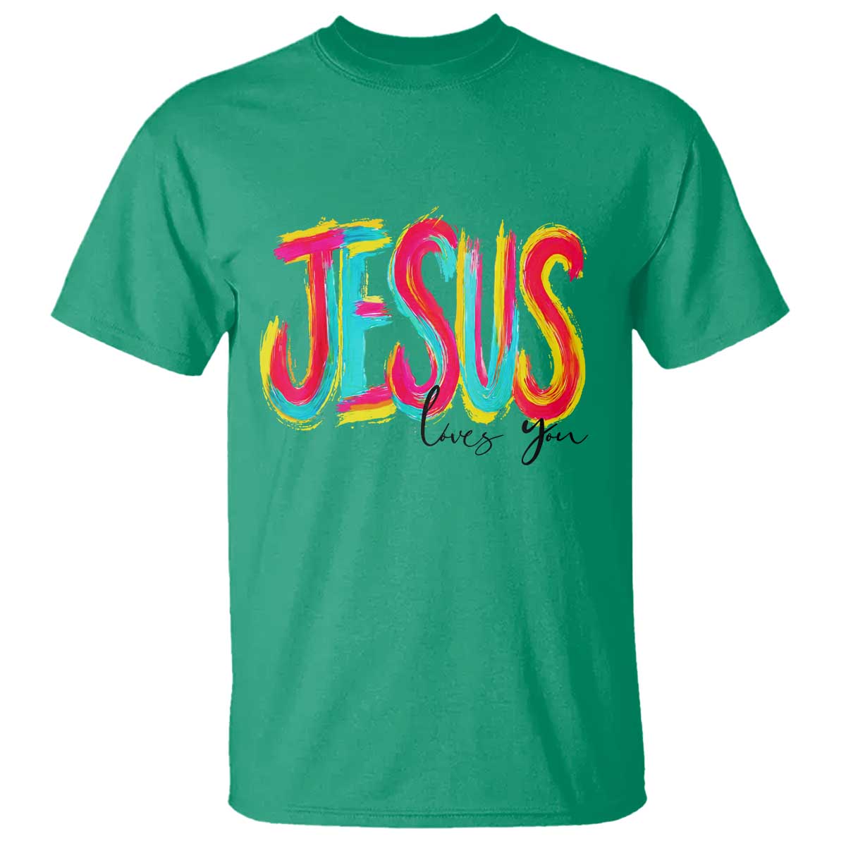 Jesus Loves You Colorful Brush Stroke Christian T Shirt Faith Inspirational Religious Gift for Believers