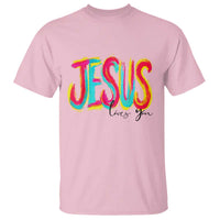 Jesus Loves You Colorful Brush Stroke Christian T Shirt Faith Inspirational Religious Gift for Believers