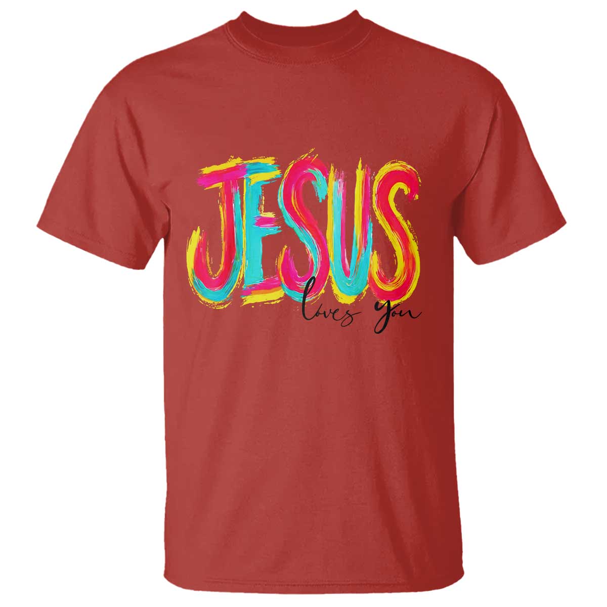 Jesus Loves You Colorful Brush Stroke Christian T Shirt Faith Inspirational Religious Gift for Believers