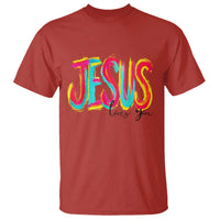 Jesus Loves You Colorful Brush Stroke Christian T Shirt Faith Inspirational Religious Gift for Believers