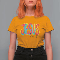 Jesus Loves You Colorful Brush Stroke Christian T Shirt For Women Faith Inspirational Religious Gift for Believers
