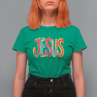 Jesus Loves You Colorful Brush Stroke Christian T Shirt For Women Faith Inspirational Religious Gift for Believers
