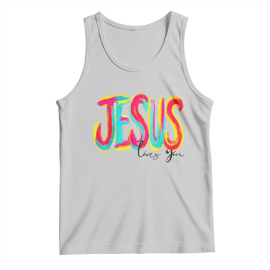 Jesus Loves You Colorful Brush Stroke Christian Tank Top Faith Inspirational Religious Gift for Believers