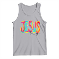 Jesus Loves You Colorful Brush Stroke Christian Tank Top Faith Inspirational Religious Gift for Believers