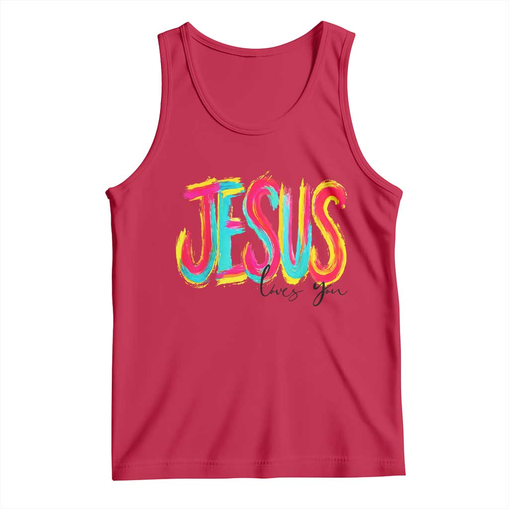 Jesus Loves You Colorful Brush Stroke Christian Tank Top Faith Inspirational Religious Gift for Believers