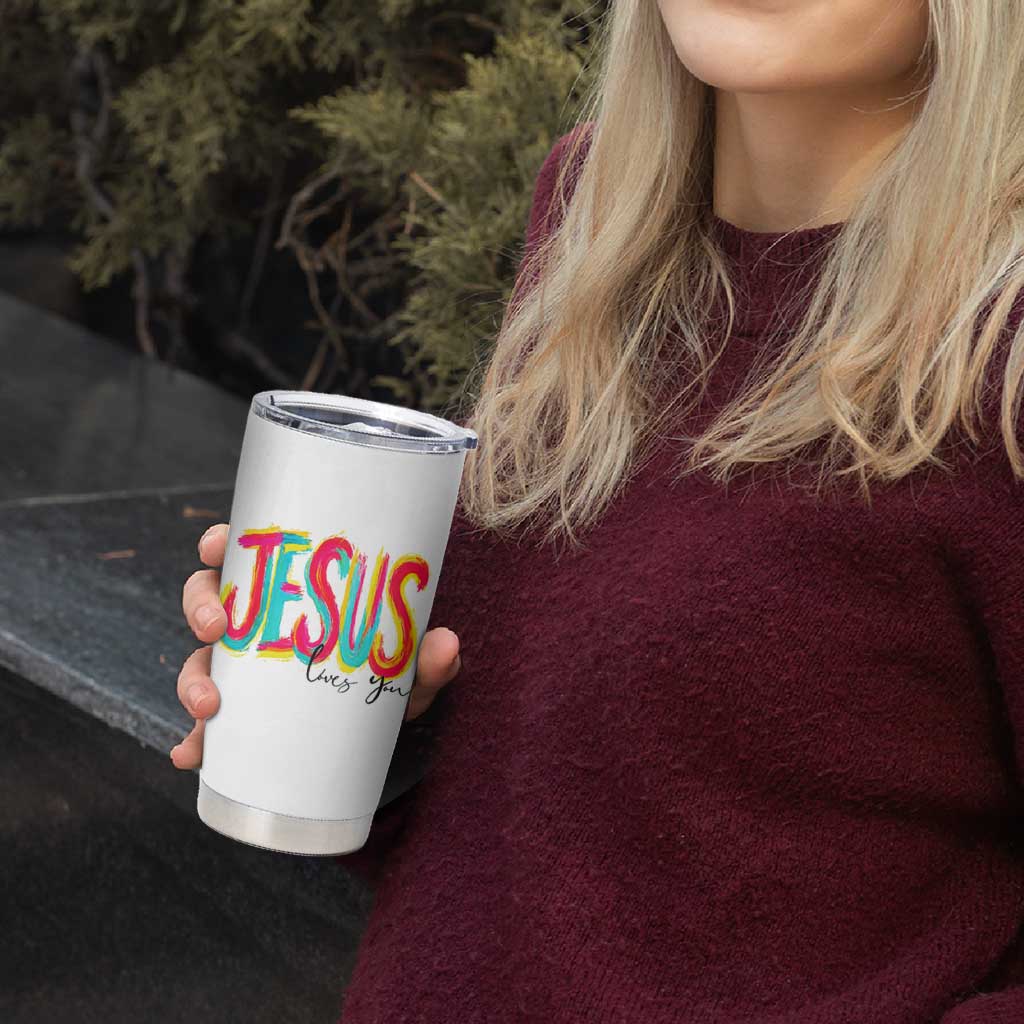 Jesus Loves You Colorful Brush Stroke Christian Tumbler Cup Faith Inspirational Religious Gift for Believers