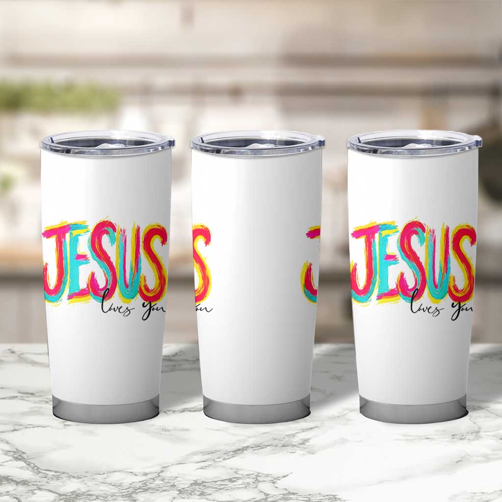 Jesus Loves You Colorful Brush Stroke Christian Tumbler Cup Faith Inspirational Religious Gift for Believers