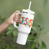 Jesus Loves You Colorful Brush Stroke Christian Tumbler With Handle Faith Inspirational Religious Gift for Believers