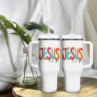 Jesus Loves You Colorful Brush Stroke Christian Tumbler With Handle Faith Inspirational Religious Gift for Believers