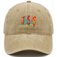 Jesus Loves You Colorful Brush Stroke Christian Washed Cotton Baseball Cap Faith Inspirational Religious Gift for Believers