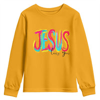 Jesus Loves You Colorful Brush Stroke Christian Youth Sweatshirt Faith Inspirational Religious Gift for Believers