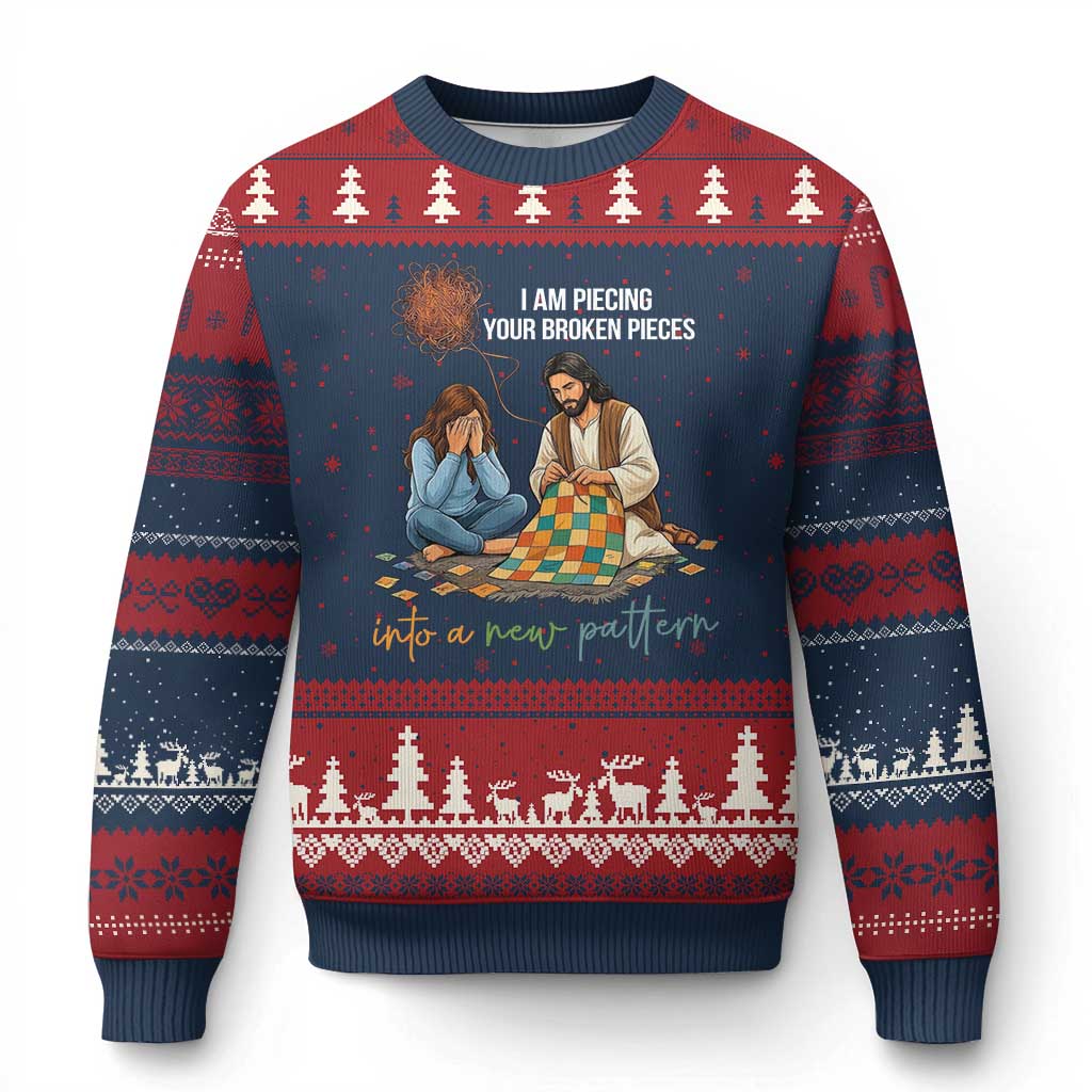 I Am Piecing Your Broken Pieces Christian Healing Ugly Christmas Sweater Jesus Comfort Faith Restoration Inspirational Gift