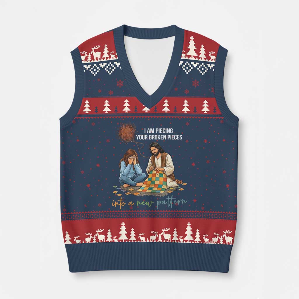 I Am Piecing Your Broken Pieces Christian Healing V-Neck Knit Sweater Vest Jesus Comfort Faith Restoration Inspirational Gift