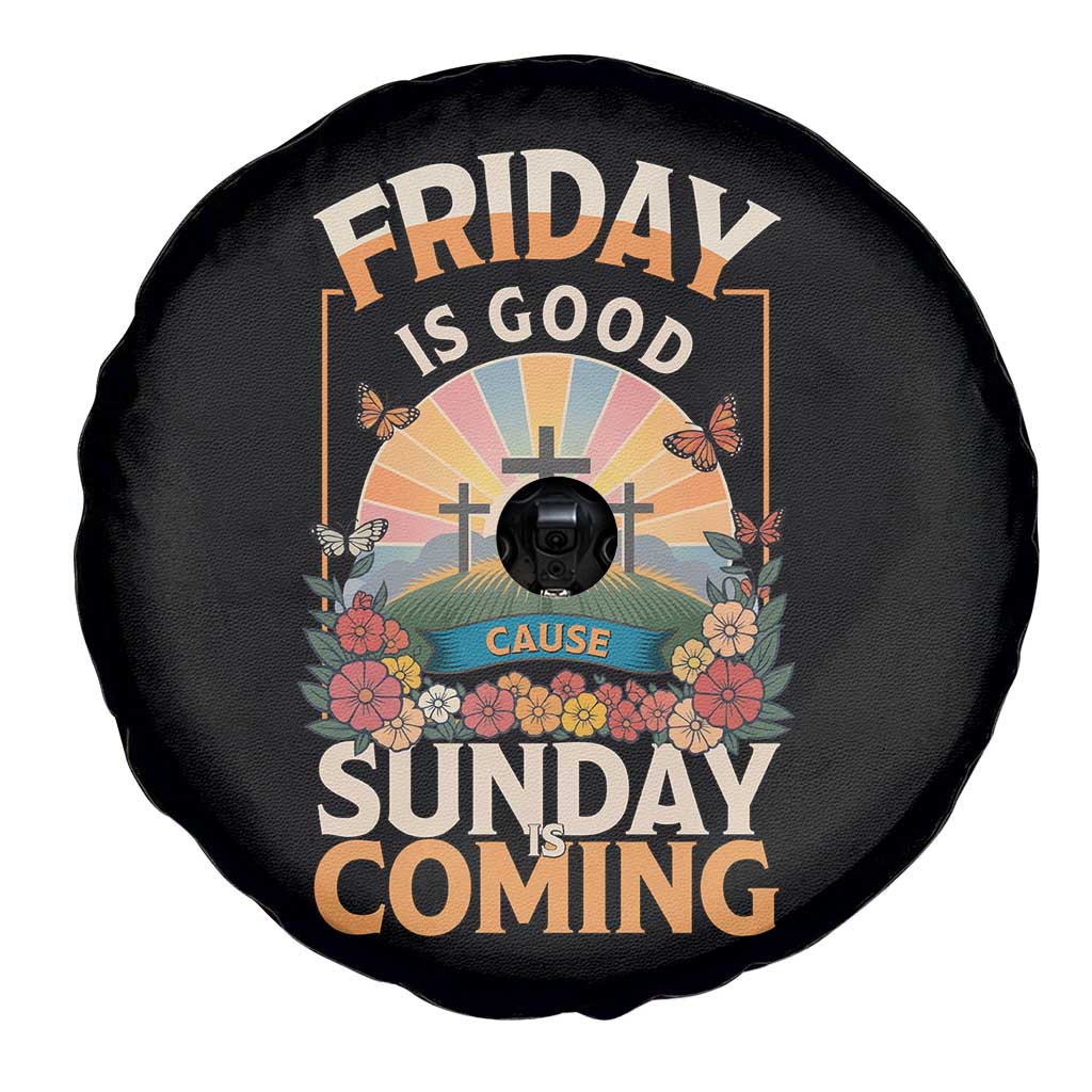 Friday Is Good Cause Sunday Is Coming Christian Easter Spare Tire Cover Cross Sunrise Floral Faith Inspirational Gift