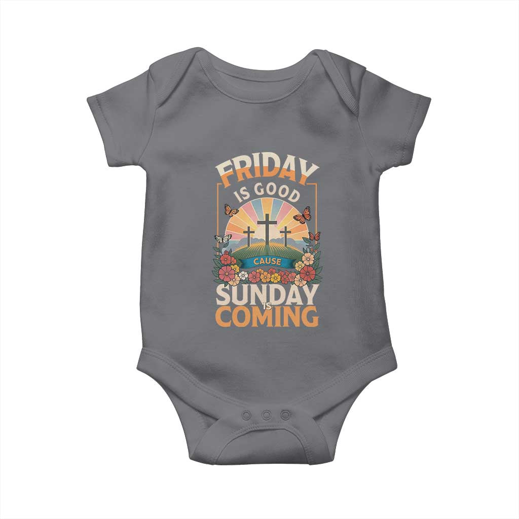 Friday Is Good Cause Sunday Is Coming Christian Easter Baby Onesie Cross Sunrise Floral Faith Inspirational Gift
