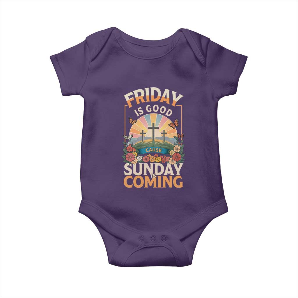 Friday Is Good Cause Sunday Is Coming Christian Easter Baby Onesie Cross Sunrise Floral Faith Inspirational Gift