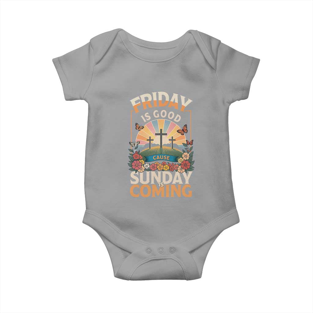 Friday Is Good Cause Sunday Is Coming Christian Easter Baby Onesie Cross Sunrise Floral Faith Inspirational Gift