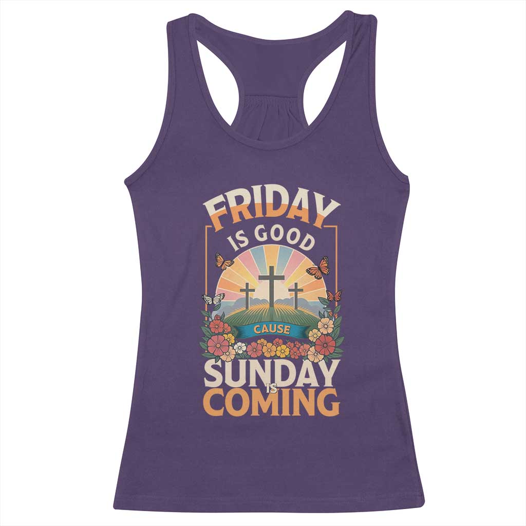 Friday Is Good Cause Sunday Is Coming Christian Easter Racerback Tank Top Cross Sunrise Floral Faith Inspirational Gift
