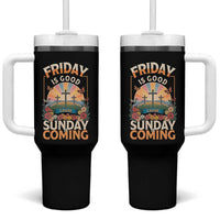 Friday Is Good Cause Sunday Is Coming Christian Easter Tumbler With Handle Cross Sunrise Floral Faith Inspirational Gift