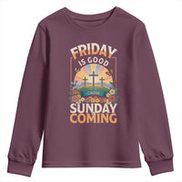 Friday Is Good Cause Sunday Is Coming Christian Easter Youth Sweatshirt Cross Sunrise Floral Faith Inspirational Gift
