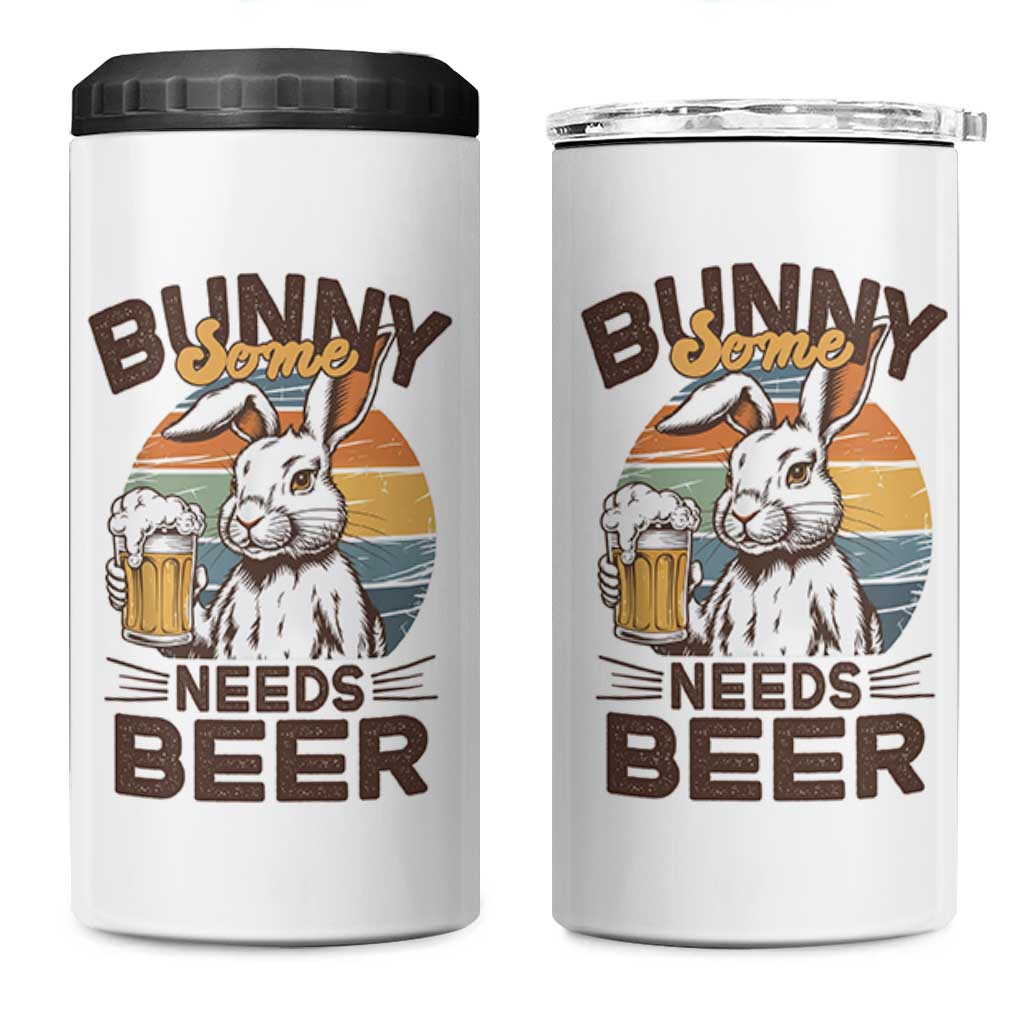 Some Bunny Needs Beer Funny Easter Drinking Humor 4 in 1 Can Cooler Tumbler Retro Rabbit Beer Lover Gift