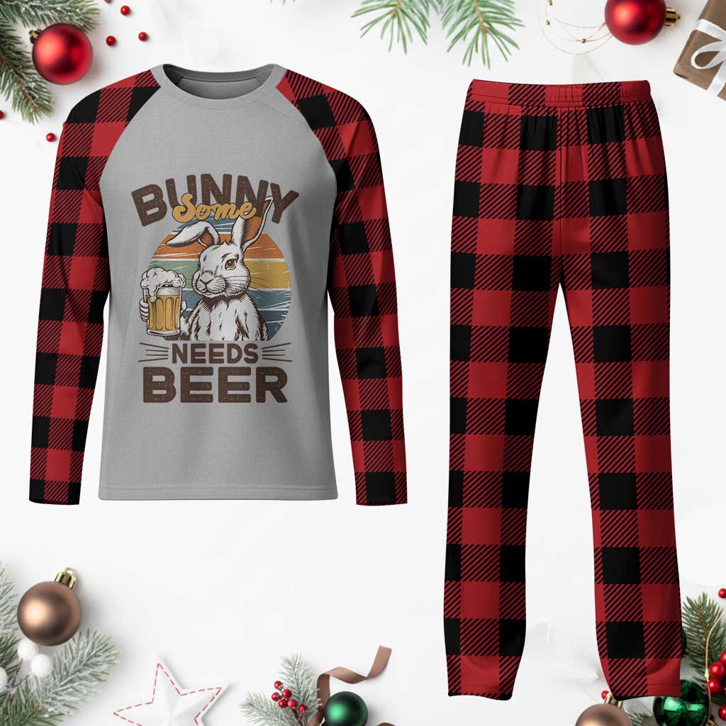 Some Bunny Needs Beer Funny Easter Drinking Humor Plaid Pajama Set Retro Rabbit Beer Lover Gift