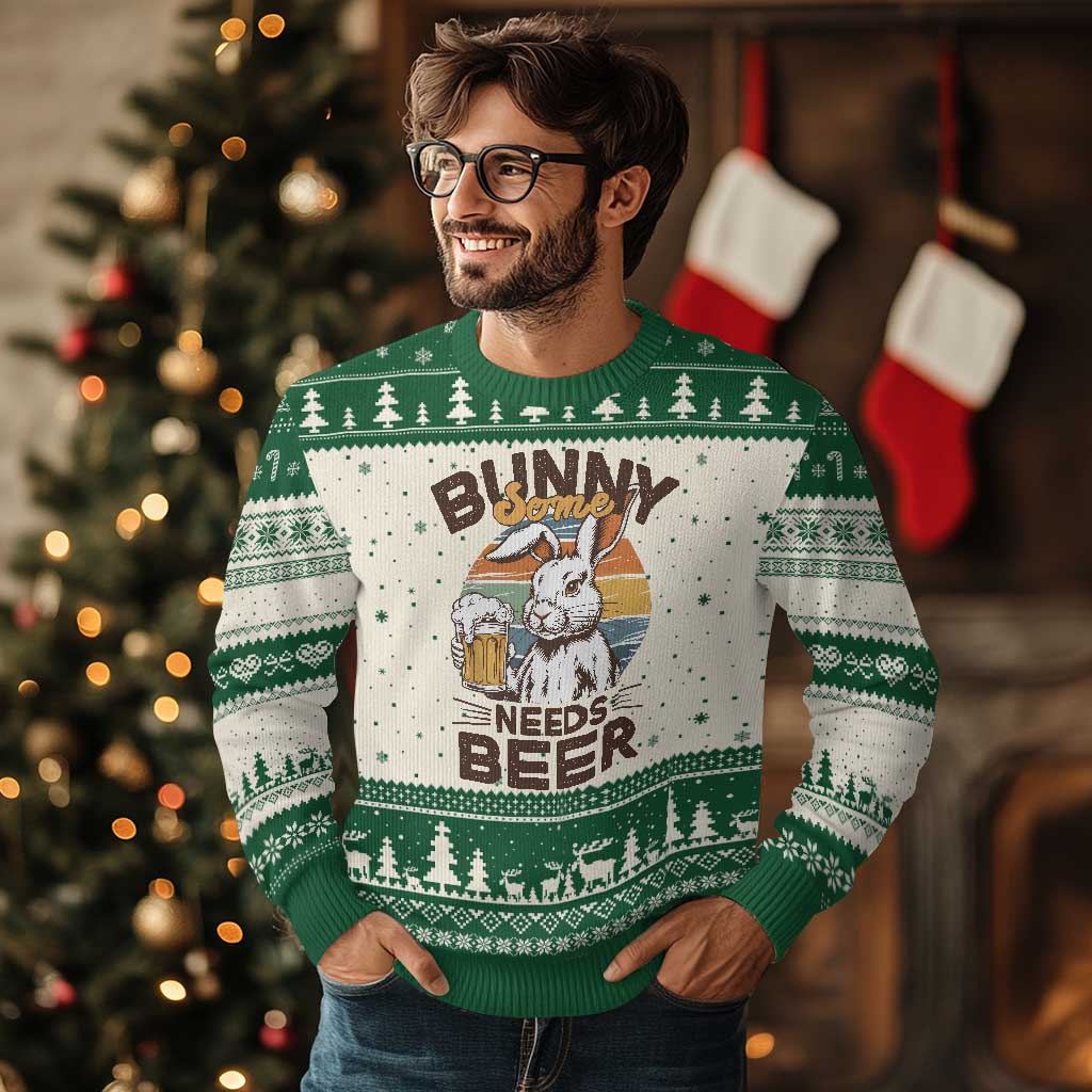 Some Bunny Needs Beer Funny Easter Drinking Humor Ugly Christmas Sweater Retro Rabbit Beer Lover Gift