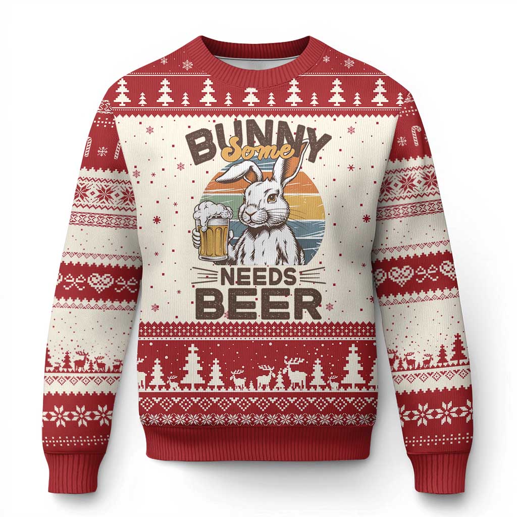 Some Bunny Needs Beer Funny Easter Drinking Humor Ugly Christmas Sweater Retro Rabbit Beer Lover Gift