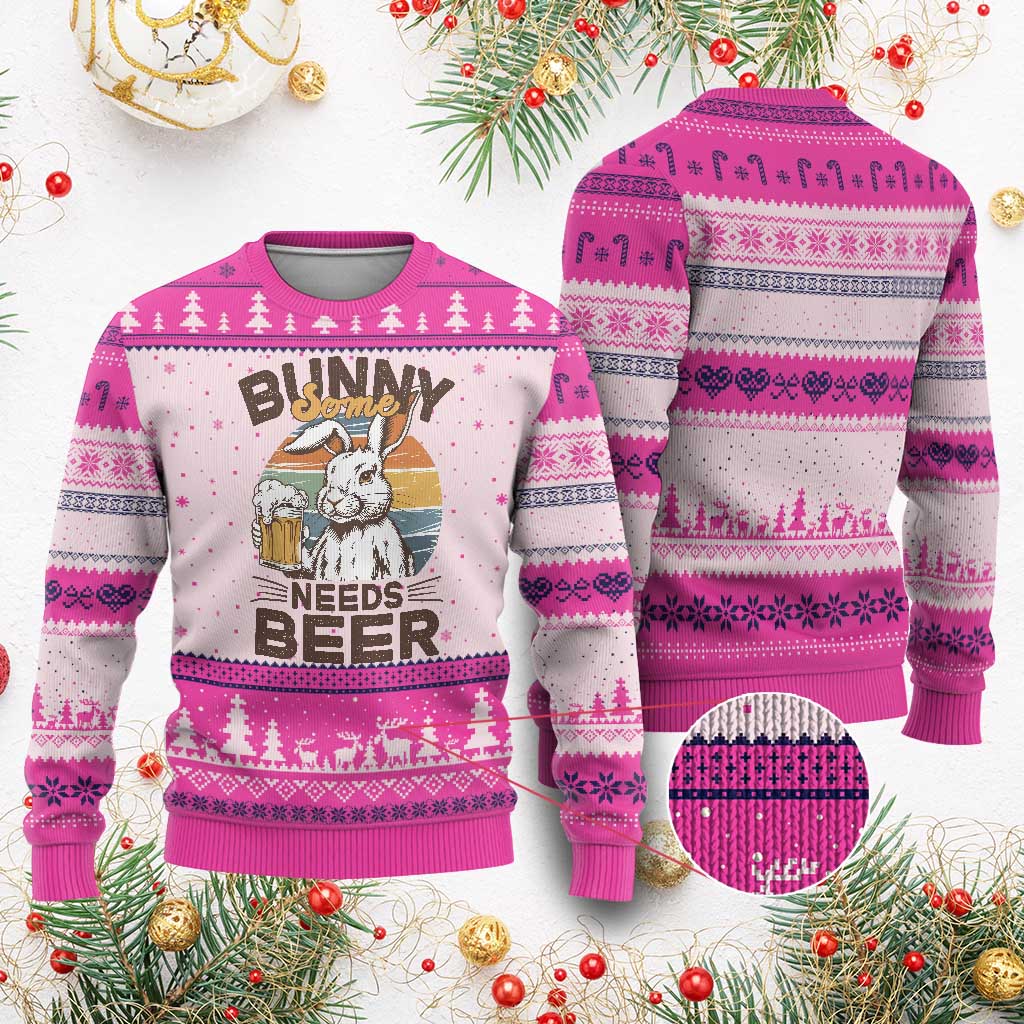 Some Bunny Needs Beer Funny Easter Drinking Humor Ugly Christmas Sweater Retro Rabbit Beer Lover Gift