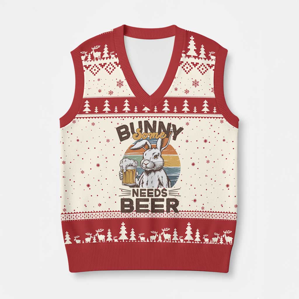 Some Bunny Needs Beer Funny Easter Drinking Humor V-Neck Knit Sweater Vest Retro Rabbit Beer Lover Gift