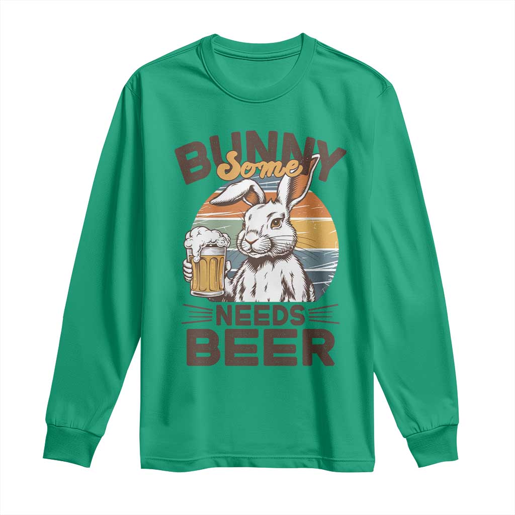 Some Bunny Needs Beer Funny Easter Drinking Humor Long Sleeve Shirt Retro Rabbit Beer Lover Gift