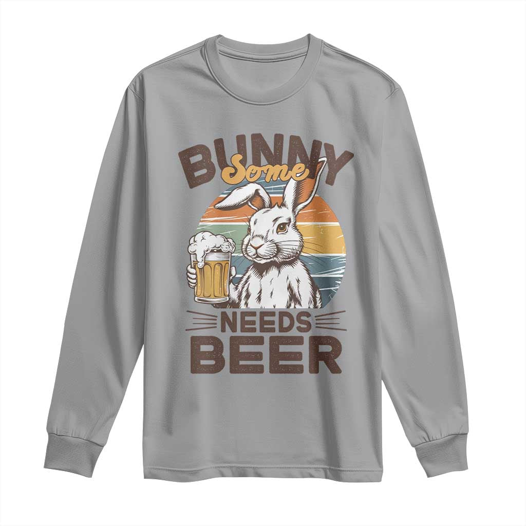 Some Bunny Needs Beer Funny Easter Drinking Humor Long Sleeve Shirt Retro Rabbit Beer Lover Gift