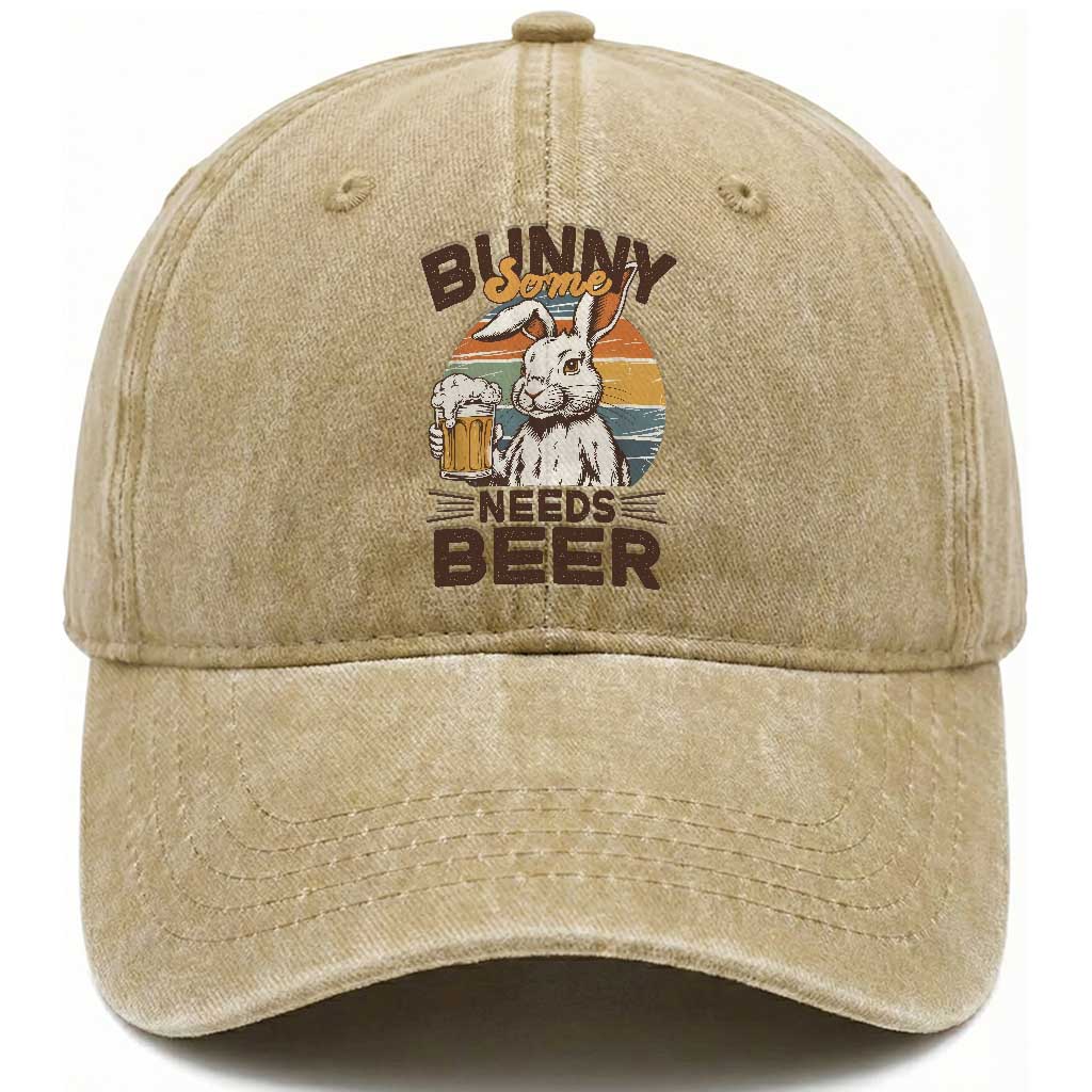 Some Bunny Needs Beer Funny Easter Drinking Humor Washed Cotton Baseball Cap Retro Rabbit Beer Lover Gift