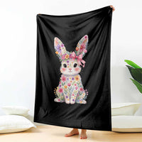 Cute Floral Easter Bunny Graphic Throw Blanket Adorable Spring Rabbit with Flowers Pastel Aesthetic Gift