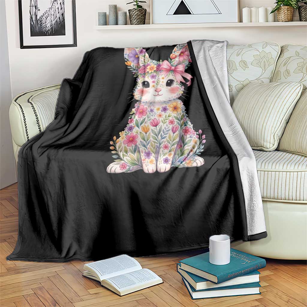 Cute Floral Easter Bunny Graphic Throw Blanket Adorable Spring Rabbit with Flowers Pastel Aesthetic Gift