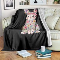 Cute Floral Easter Bunny Graphic Throw Blanket Adorable Spring Rabbit with Flowers Pastel Aesthetic Gift