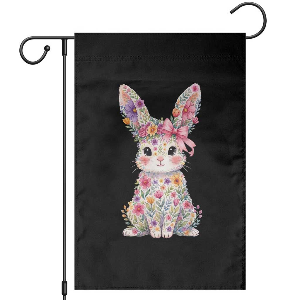 Cute Floral Easter Bunny Graphic Garden Flag Adorable Spring Rabbit with Flowers Pastel Aesthetic Gift