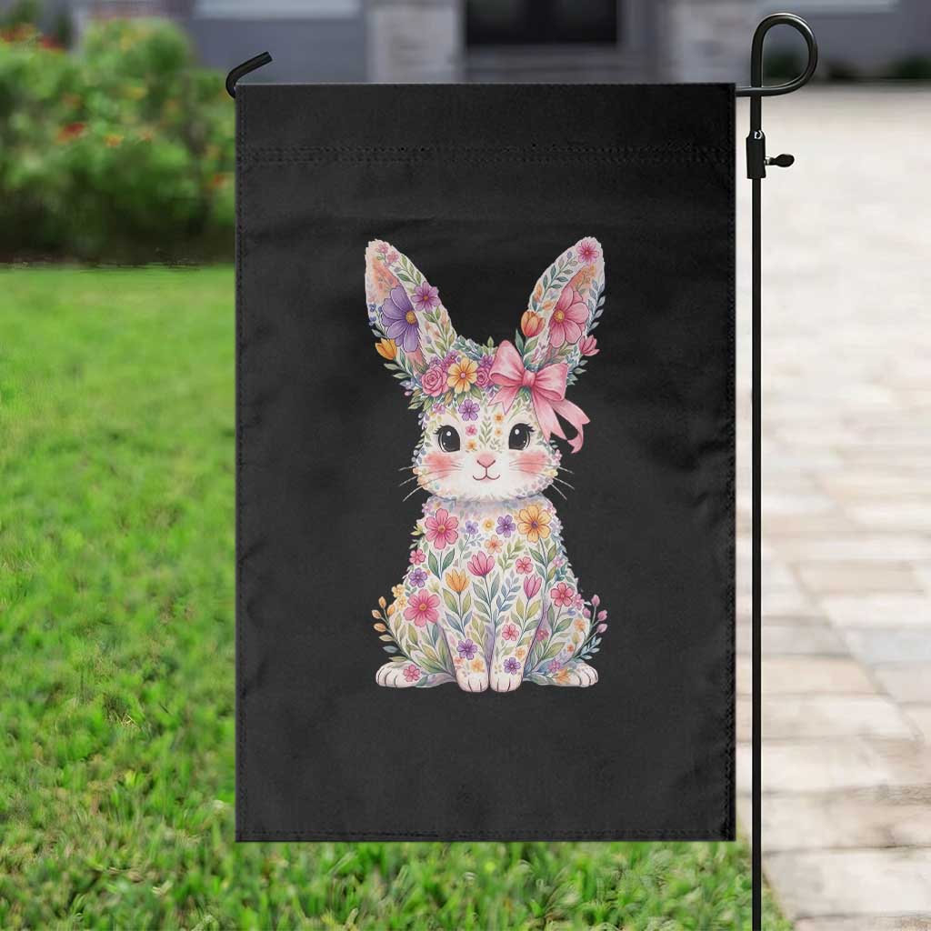 Cute Floral Easter Bunny Graphic Garden Flag Adorable Spring Rabbit with Flowers Pastel Aesthetic Gift