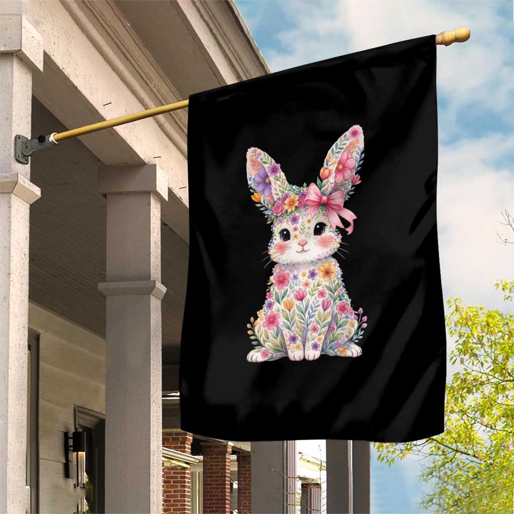 Cute Floral Easter Bunny Graphic Garden Flag Adorable Spring Rabbit with Flowers Pastel Aesthetic Gift