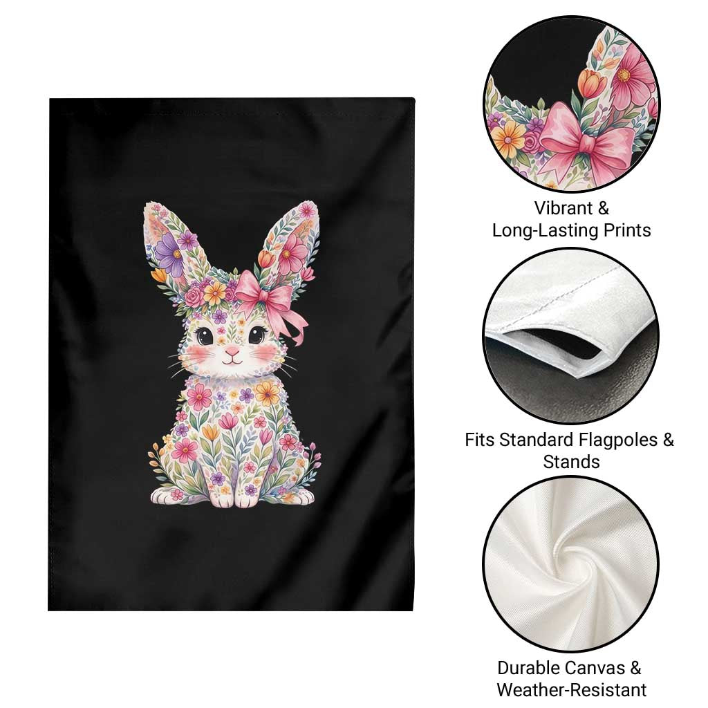Cute Floral Easter Bunny Graphic Garden Flag Adorable Spring Rabbit with Flowers Pastel Aesthetic Gift