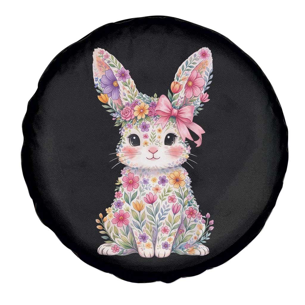 Cute Floral Easter Bunny Graphic Spare Tire Cover Adorable Spring Rabbit with Flowers Pastel Aesthetic Gift