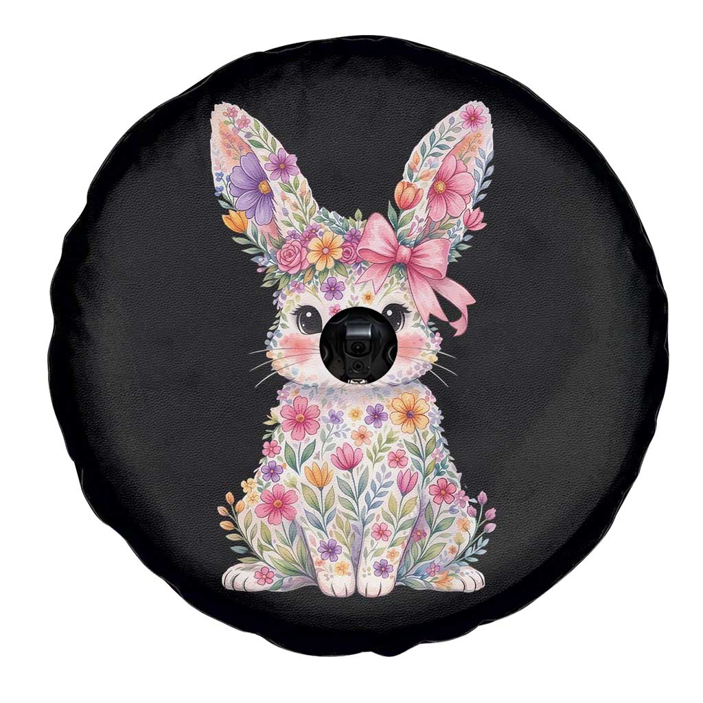 Cute Floral Easter Bunny Graphic Spare Tire Cover Adorable Spring Rabbit with Flowers Pastel Aesthetic Gift
