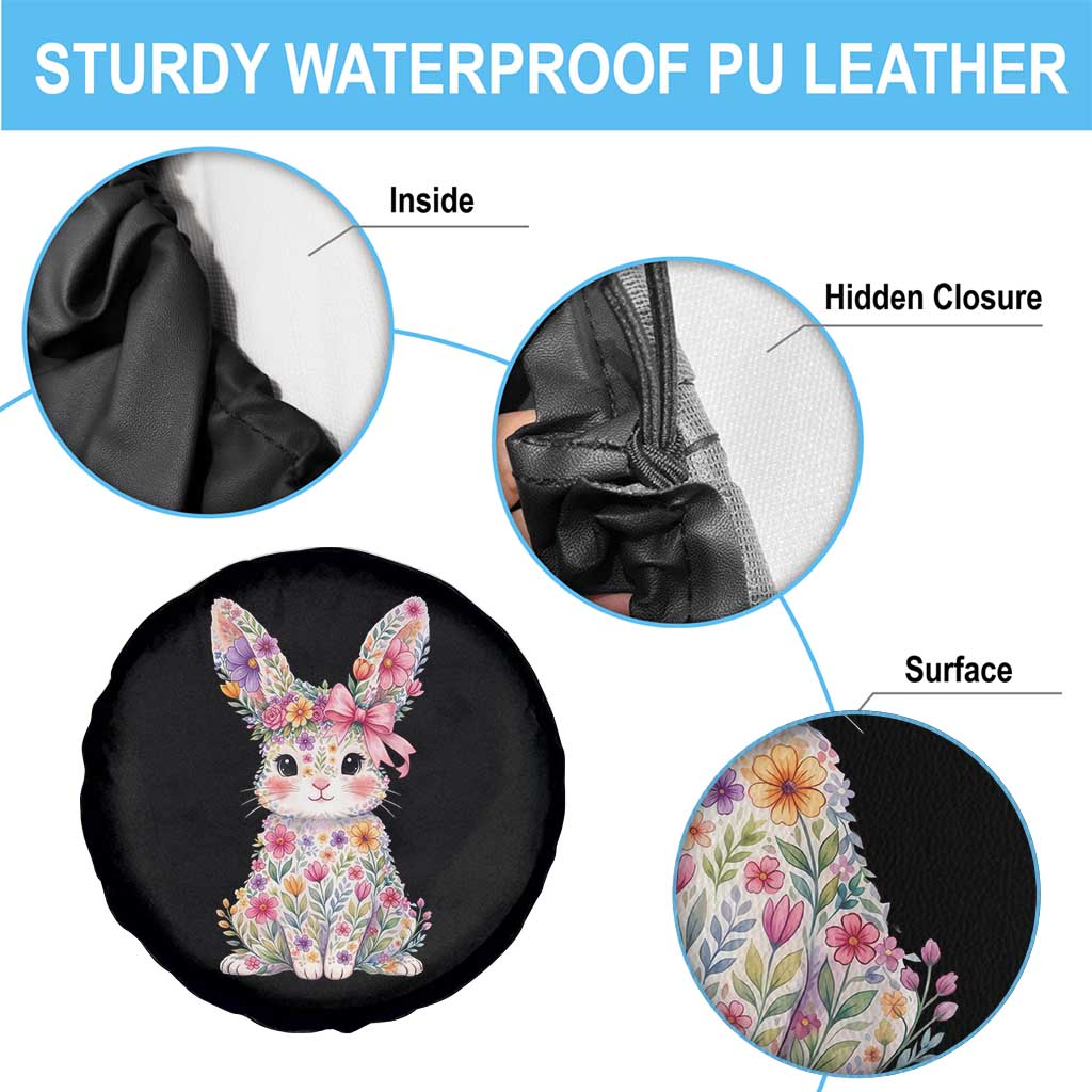 Cute Floral Easter Bunny Graphic Spare Tire Cover Adorable Spring Rabbit with Flowers Pastel Aesthetic Gift