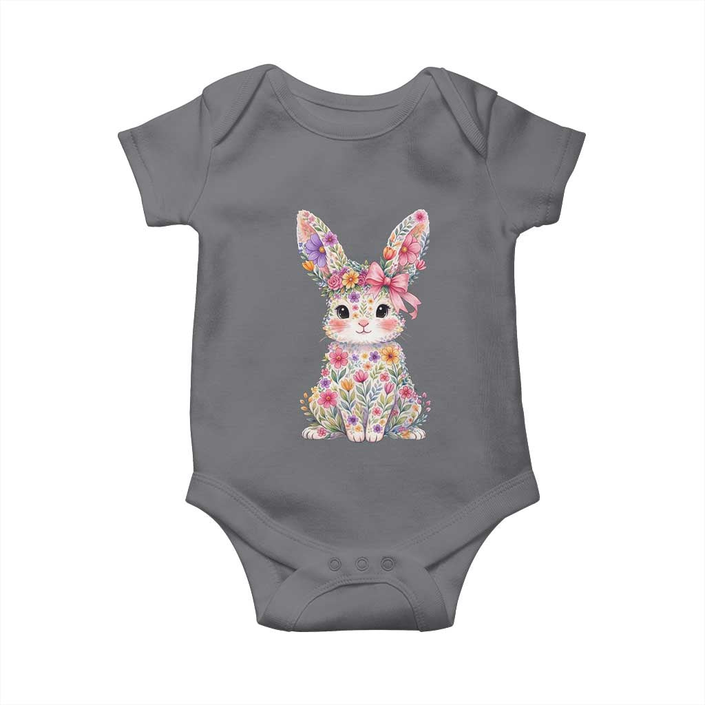 Cute Floral Easter Bunny Graphic Baby Onesie Adorable Spring Rabbit with Flowers Pastel Aesthetic Gift