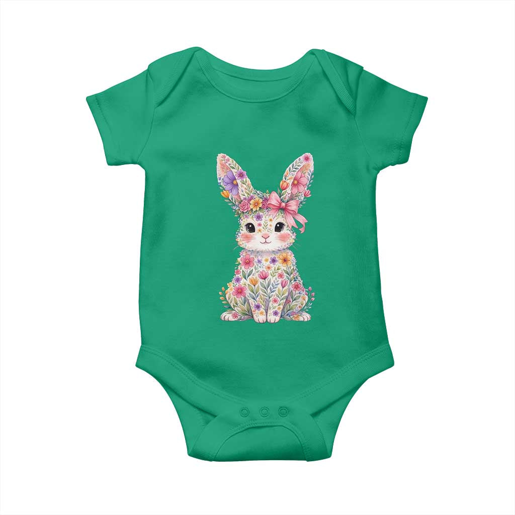 Cute Floral Easter Bunny Graphic Baby Onesie Adorable Spring Rabbit with Flowers Pastel Aesthetic Gift