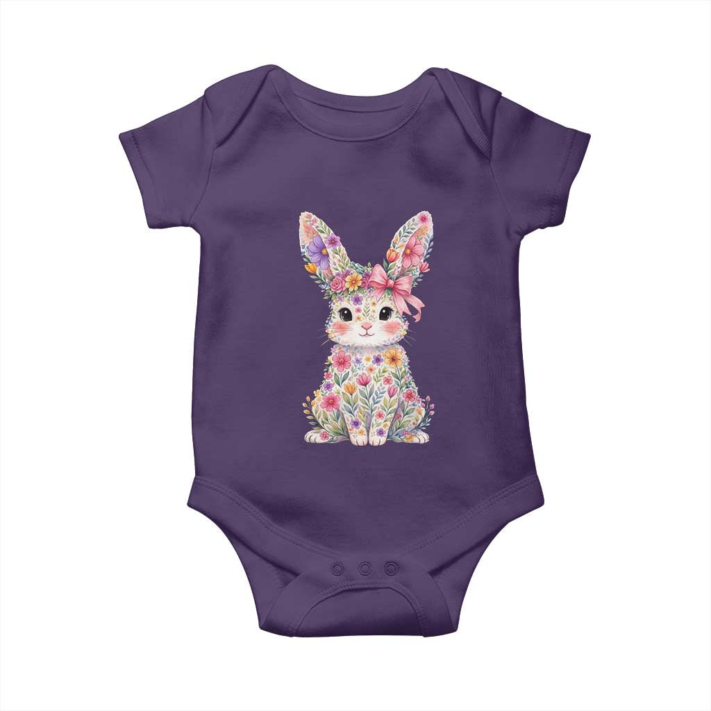 Cute Floral Easter Bunny Graphic Baby Onesie Adorable Spring Rabbit with Flowers Pastel Aesthetic Gift