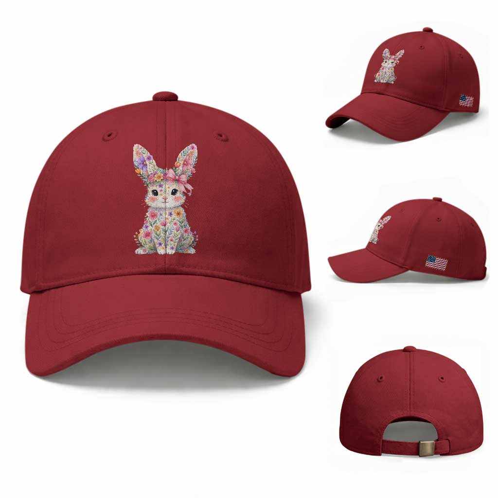 Cute Floral Easter Bunny Graphic Baseball Cap Adorable Spring Rabbit with Flowers Pastel Aesthetic Gift