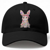 Cute Floral Easter Bunny Graphic Baseball Cap Adorable Spring Rabbit with Flowers Pastel Aesthetic Gift