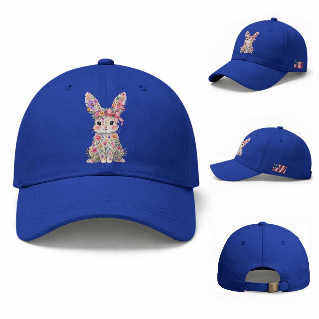 Cute Floral Easter Bunny Graphic Baseball Cap Adorable Spring Rabbit with Flowers Pastel Aesthetic Gift